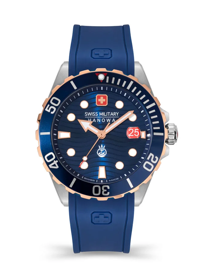 SWISS MILITARY HANOWA Offshore Diver Ii Watch For Men With Blue Silicone Strap - 44 mm