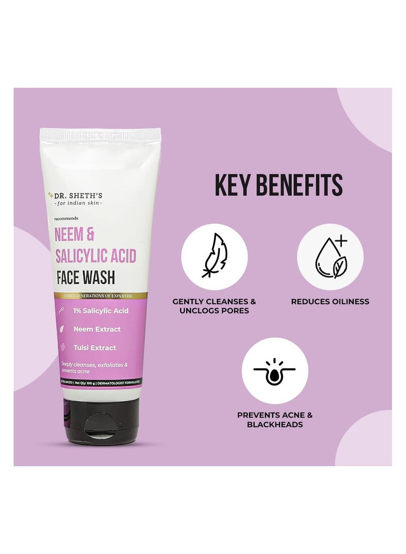 Dr. Sheth's Dr. Sheth's Neem & Salicylic Acid Face Wash | Anti-Acne & Oil Control Face Cleanser | With 1% Salicylic Acid & Neem | Men & Women | 100 mL  - Image 2