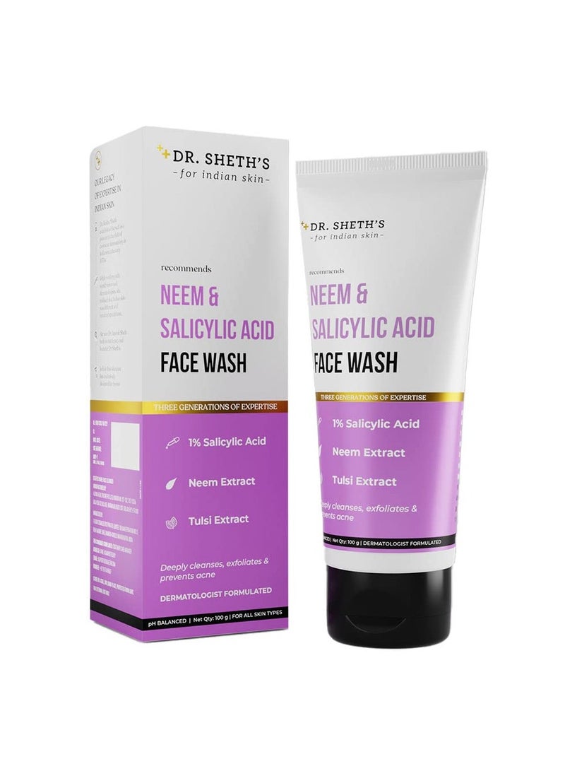 Dr. Sheth's Dr. Sheth's Neem & Salicylic Acid Face Wash | Anti-Acne & Oil Control Face Cleanser | With 1% Salicylic Acid & Neem | Men & Women | 100 mL  - Image 1