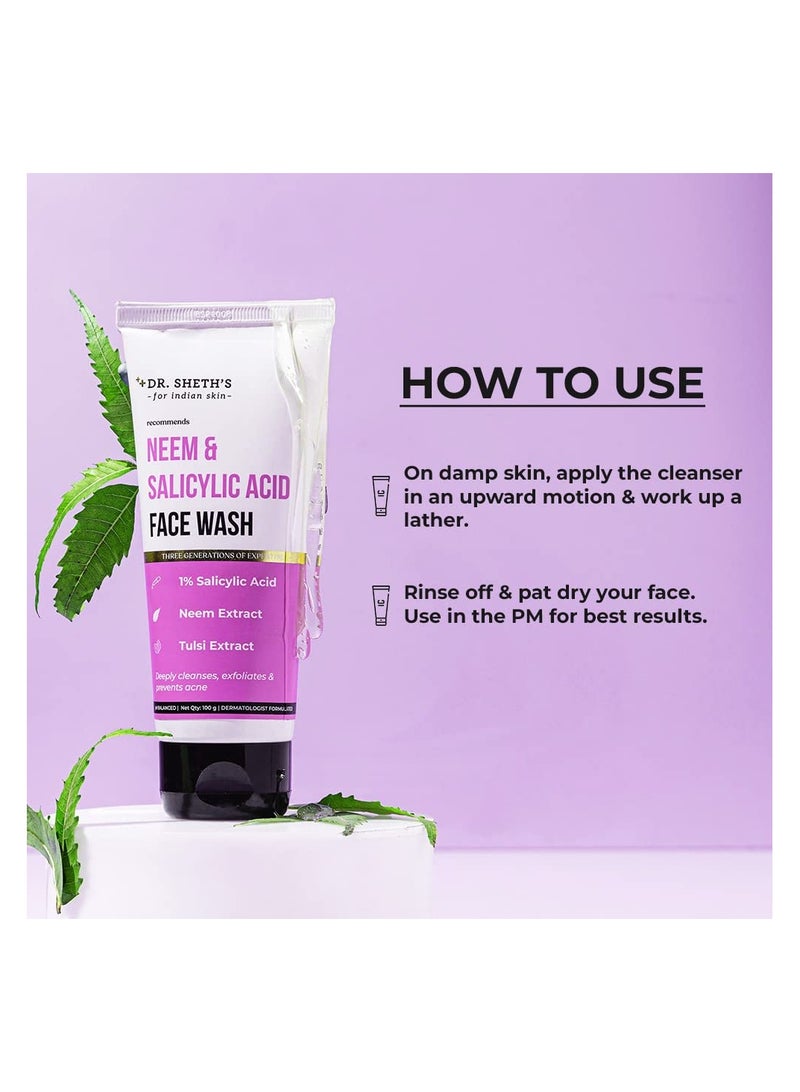 Dr. Sheth's Dr. Sheth's Neem & Salicylic Acid Face Wash | Anti-Acne & Oil Control Face Cleanser | With 1% Salicylic Acid & Neem | Men & Women | 100 mL  - Image 4