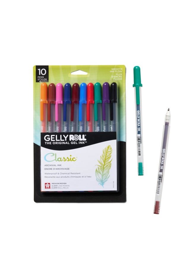 SAKURA Gelly Roll Gel Pens - Medium Point Ink Pen for Journaling, Art, or Drawing - Assorted Colored Ink - 10 Pack  - Image 1