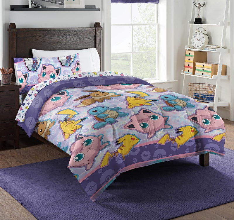 Northwest Pokemon Twin Sized Bed in a Bag Set Pikachu Eevee Jigglypuff Anime Bedding for Kids Boys Girls Friendly Battle