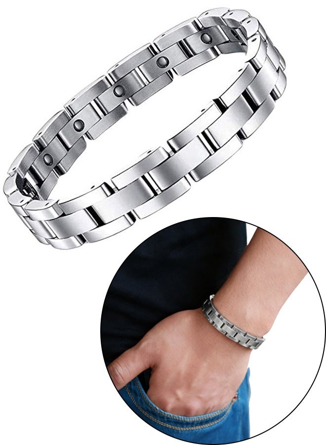 Magnetic Stone Stainless Steel Bracelets for Men Sleek Titanium Magnetic Therapy Bracelet Jewelry Gifts for Men Daily Commute Office Wear Casual Outings Everyday Matching,Silver - Image 1