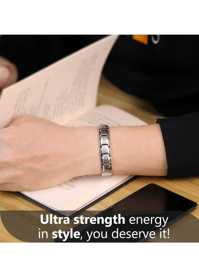 Magnetic Stone Stainless Steel Bracelets for Men Sleek Titanium Magnetic Therapy Bracelet Jewelry Gifts for Men Daily Commute Office Wear Casual Outings Everyday Matching,Silver - Image 4