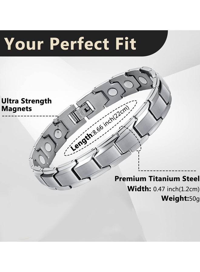 Magnetic Stone Stainless Steel Bracelets for Men Sleek Titanium Magnetic Therapy Bracelet Jewelry Gifts for Men Daily Commute Office Wear Casual Outings Everyday Matching,Silver - Image 2