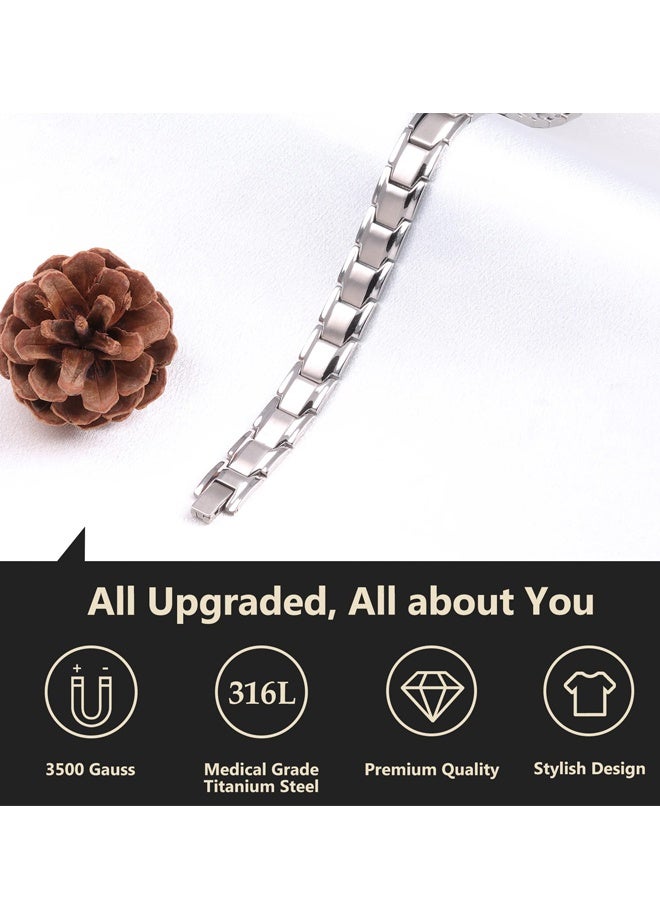 Magnetic Stone Stainless Steel Bracelets for Men Sleek Titanium Magnetic Therapy Bracelet Jewelry Gifts for Men Daily Commute Office Wear Casual Outings Everyday Matching,Silver - Image 3