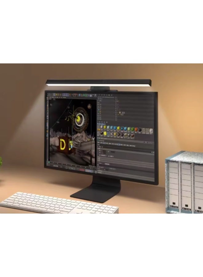 عام مصباح شاشة كمبيوتر وألعاب للعناية بالعين بدون وهج الشاشة، إضاءة مهام للقراءة الإلكترونية مع تحكم باللمس، 3 درجات حرارة لونية قابلة للتعتيم مع مؤقت 60 دقيقة، يعمل عبر منفذ USB، مناسب للمكتب والمنزل، طول 33 سم، لون أسود - Image 3