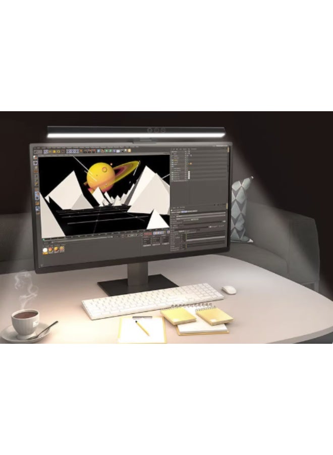 عام مصباح شاشة كمبيوتر وألعاب للعناية بالعين بدون وهج الشاشة، إضاءة مهام للقراءة الإلكترونية مع تحكم باللمس، 3 درجات حرارة لونية قابلة للتعتيم مع مؤقت 60 دقيقة، يعمل عبر منفذ USB، مناسب للمكتب والمنزل، طول 33 سم، لون أسود - Image 2