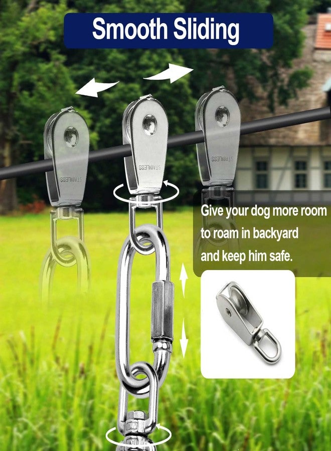 WATFOON Dog Runner for Yard, Trolley Cable System Aerial Run Zip Line for Large Dogs, 100ft/ 50ft Heavy Pet Tie Out Cable with 10/15/25 ft Pets Leads Zipline for Camping Gear (100ft+15ft) - Image 5