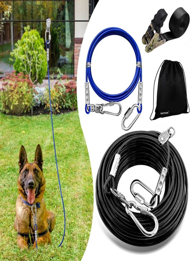 WATFOON Dog Runner for Yard, Trolley Cable System Aerial Run Zip Line for Large Dogs, 100ft/ 50ft Heavy Pet Tie Out Cable with 10/15/25 ft Pets Leads Zipline for Camping Gear (100ft+15ft) - Image 1