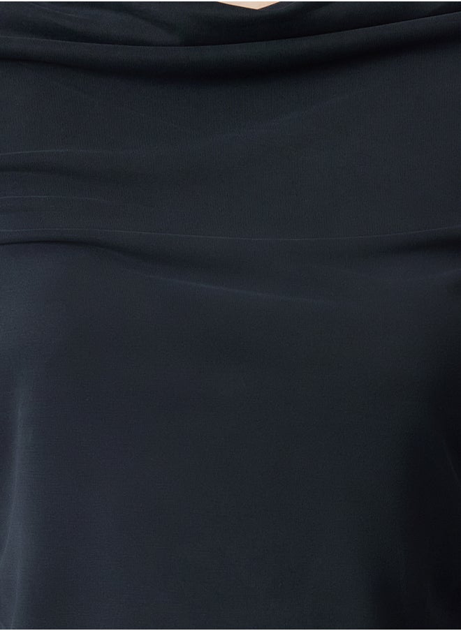 Anthracite Modal Fabric Lace Collar Draped Padded Asymmetrical Knitted Blouse TWOAW25BZ00031