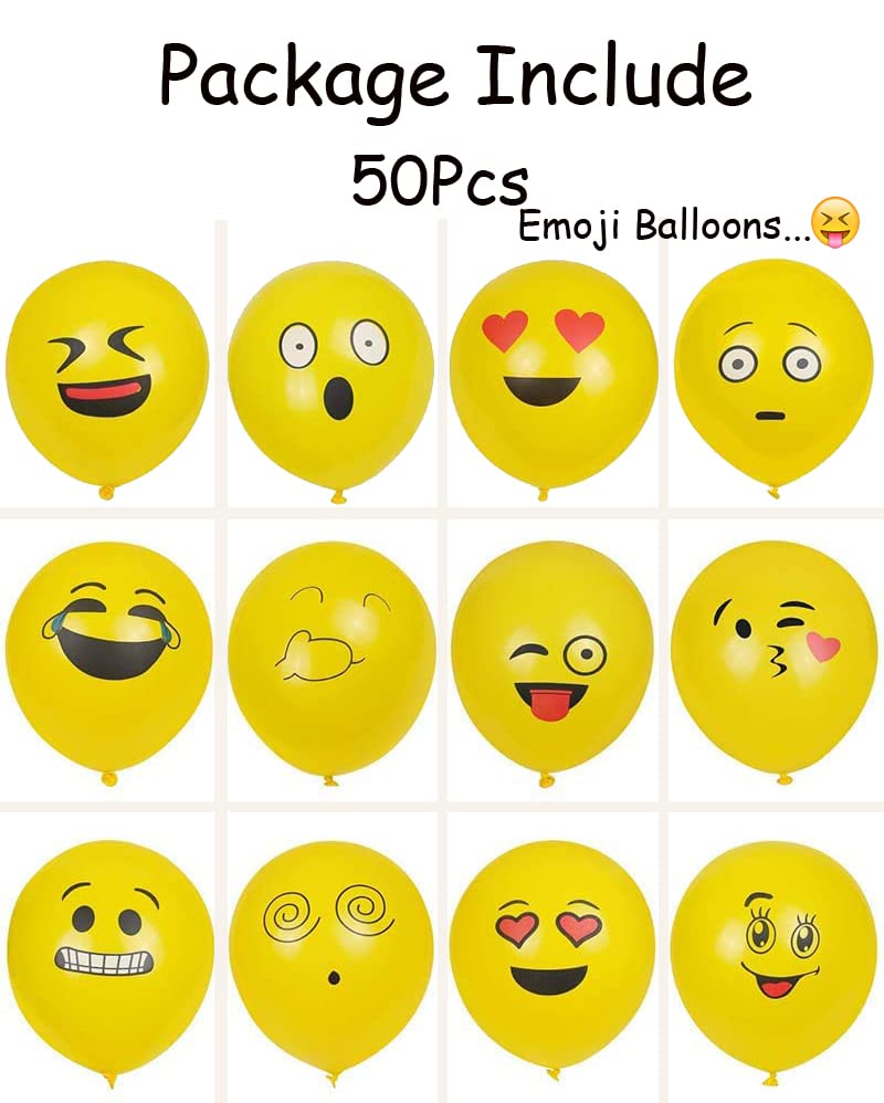 atorakushon Latex Yellow Smiley Face Expression 12"Inch Printed Balloons Pack Of 50 Decoretion for Children's Boys Girls Birthday Party Festive Kitty party Party Supplies - Image 2