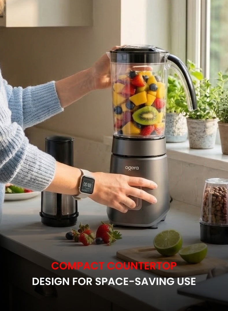 أوجيرا صانعة سموذي 5 في 1 500 واط | خلاط شخصي مع عدة أوعية وملحقات | محرك نحاسي 100% | وظيفة النبض (Pulse) | خلاط مع مطحنة وعصارة | OG151SB | ضمان لمدة سنتين - Image 3
