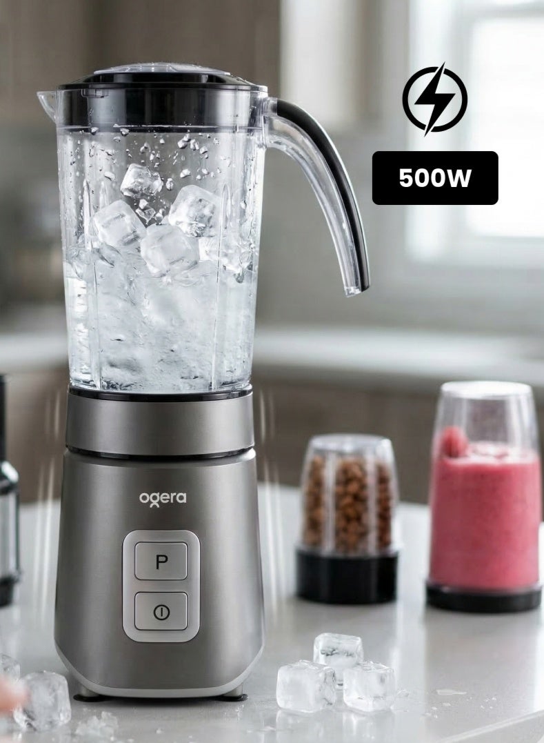 Ogera 5‑in‑1 Smoothie Maker 500W | Personal Blender with Multiple Jars & Attachments | 100% Copper Motor | Pulse Function | Grinder & Juicer Blender | OG151SB | 2 Year Warranty - Image 4