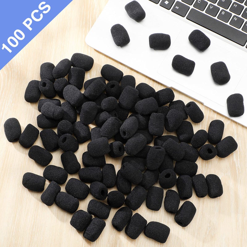 Frienda 100 Pieces Headset Mic Foam Cover Sponge Mini Microphone Windscreen Black Mic Shield Protection for Small Lapel and Headset Microphones - Image 4