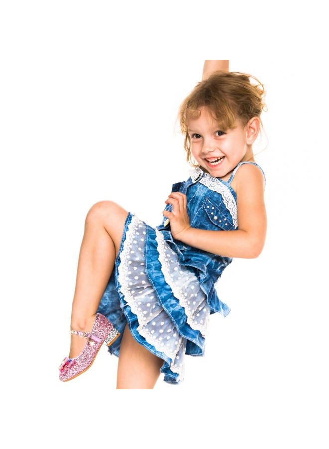 QIMAOO Toddler Girls Dress Shoes Mary Jane Shoes for Girls Princess Shoes Low Heels Toddler Glitter Shoes for Wedding Party - 5 Toddler(01-Pink) - Image 2