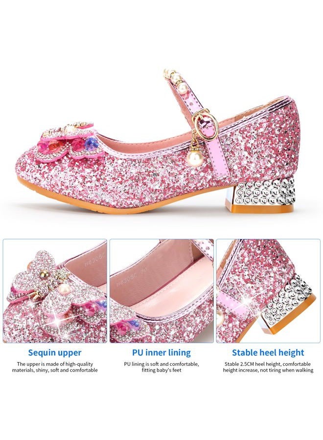 QIMAOO Toddler Girls Dress Shoes Mary Jane Shoes for Girls Princess Shoes Low Heels Toddler Glitter Shoes for Wedding Party - 5 Toddler(01-Pink) - Image 4