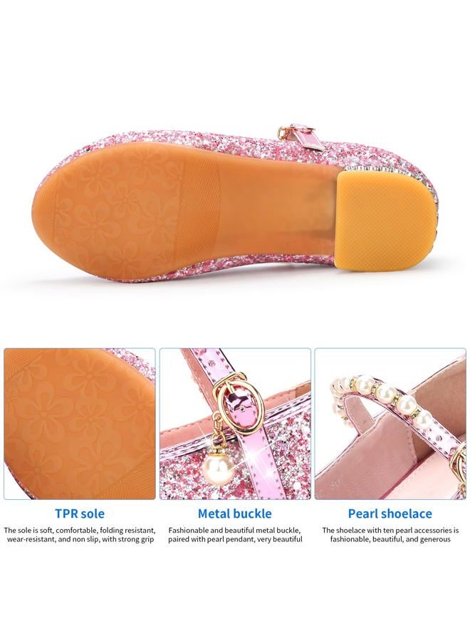 QIMAOO Toddler Girls Dress Shoes Mary Jane Shoes for Girls Princess Shoes Low Heels Toddler Glitter Shoes for Wedding Party - 5 Toddler(01-Pink) - Image 5