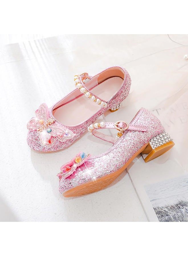 QIMAOO Toddler Girls Dress Shoes Mary Jane Shoes for Girls Princess Shoes Low Heels Toddler Glitter Shoes for Wedding Party - 5 Toddler(01-Pink) - Image 3