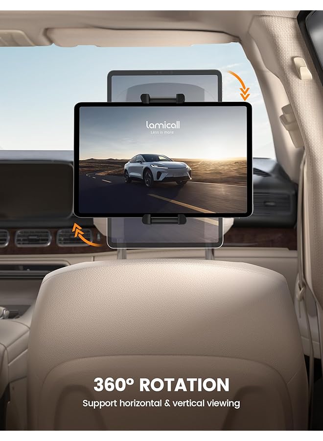 Lamicall Tablet Holder Car Headrest - [Silicone Wide Clip] [Thick Case Friendly] 360° Rotate Car Tablet Mount Backseat, Road Trip Essentials For Kids, For Ipad Pro, Air, Mini, Galaxy, 6.1-13" Tablets  - Image 4