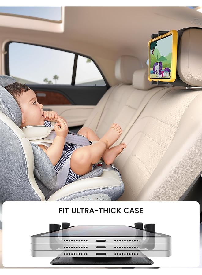 Lamicall Tablet Holder Car Headrest - [Silicone Wide Clip] [Thick Case Friendly] 360° Rotate Car Tablet Mount Backseat, Road Trip Essentials For Kids, For Ipad Pro, Air, Mini, Galaxy, 6.1-13" Tablets  - Image 2