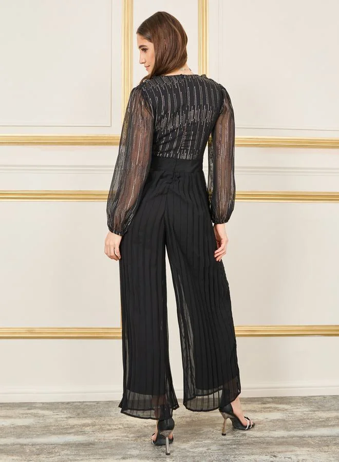 ستايلي Embellished Pleated Wide Leg Jumpsuit