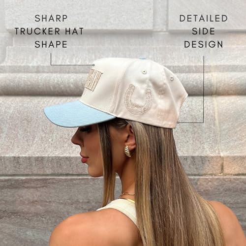 CITRUSY Vintage Western Trucker Hat | Men & Women | Embroidered Trendy Caps | Country Cute Hats for Cowgirls & Cowboys | Camo Denim Cotton Styles | Snapback Hat (Blue Jean Cowboy | Denim) - Image 5