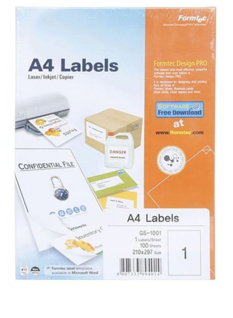 Formtec 100-Sheet A4 All-Purpose Labels White