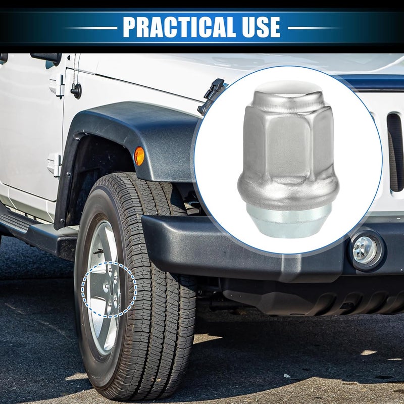VekAuto 5 Pcs Wheel Lug Nuts for Jeep Wrangler, Liberty, and Dodge Challenger - Durable Carbon Steel Silver Tone - Image 2