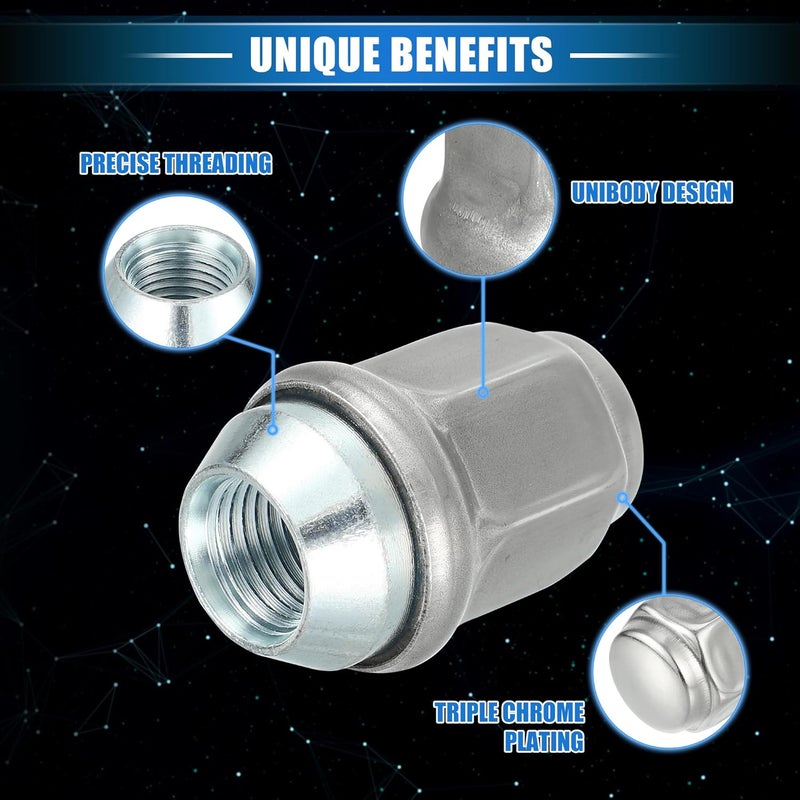 VekAuto 5 Pcs Wheel Lug Nuts for Jeep Wrangler, Liberty, and Dodge Challenger - Durable Carbon Steel Silver Tone - Image 3