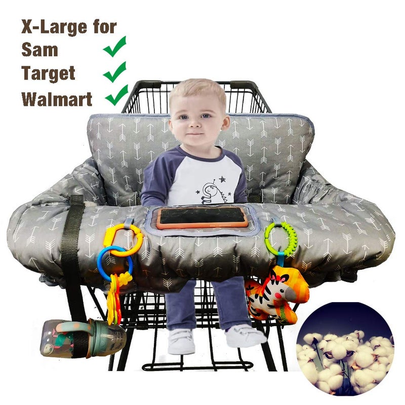 ICOPUCA Shopping Cart Cover for Baby boy Girl, Anti Slip Design, Cotton High Chair Cover, Machine Washable for Infant, Toddler, Grocery Cover (Grey) - Image 2
