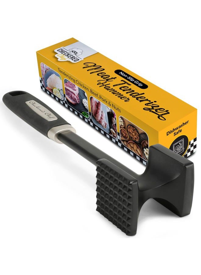 Checkered Chef Meat Tenderizer. Best Hammer/Mallet Tool/Pounder For Tenderizing Steak,Beef And Poultry. Solid Metal Construction With Rubber Comfort Grip Handle. 100% Dishwasher Safe. - Image 1