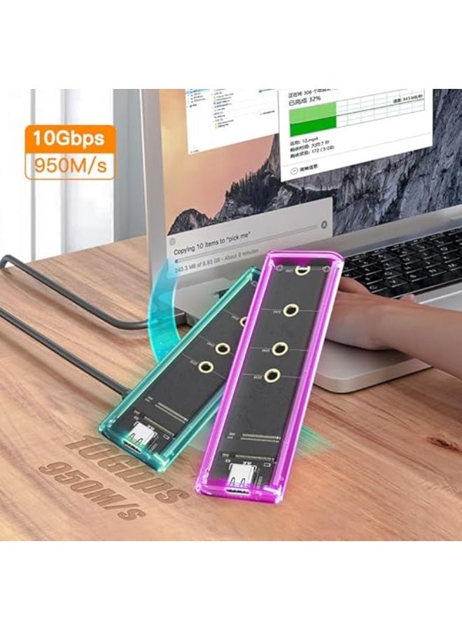 كيس M.2 SSD شفاف بإضاءة RGB - يدعم بروتوكول NVMe (10Gbps) و SATA (5Gbps) المزدوج - اتصال USB C 3.2 Gen 2 - متوافق مع جميع المقاسات الرئيسية (2280/2260/2242/2230) - Image 3