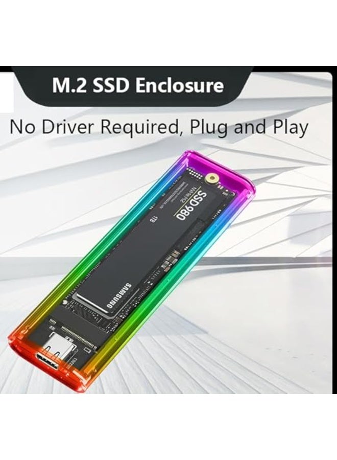كيس M.2 SSD شفاف بإضاءة RGB - يدعم بروتوكول NVMe (10Gbps) و SATA (5Gbps) المزدوج - اتصال USB C 3.2 Gen 2 - متوافق مع جميع المقاسات الرئيسية (2280/2260/2242/2230) - Image 2