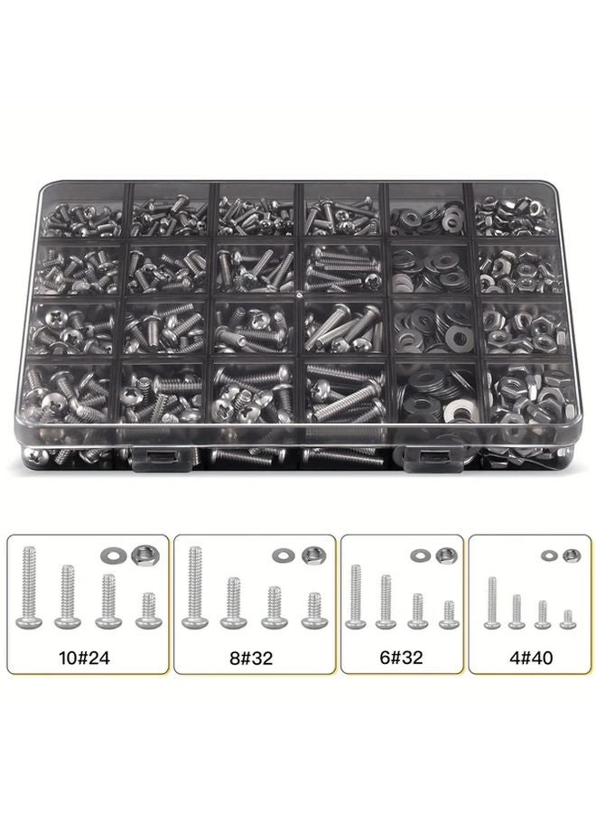 710 Pcs Stainless Steel Nuts Bolts Kit 4 40 6 32 8 32 10 24 Sizes With Storage Case - Image 3