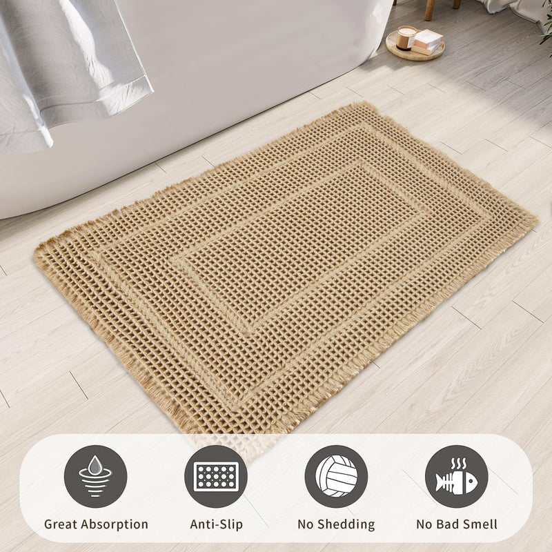 BULULOM Bathroom Decor Bathroom Rugs Upgraded Waffle Bath Mat Super Absorbent Non Slip Bath Carpet Machine Washable Bathroom Rugs for Bathroom  Quick Dry Shower Mats  Ultra Soft Brown 24"" x 36"" - Image 1