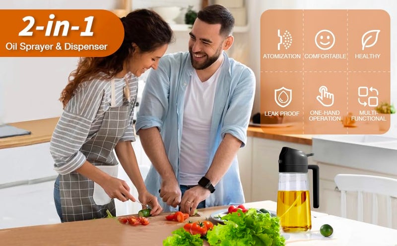 YESIKOM 500ml 2 in 1 Olive Oil Sprayer and Oil Dispenser Bottle for Kitchen Glass Oil Bottle with Premium Nozzle Oil Sprayer for Air Fryer SaladBBQRoasting Multi Color Pack of 1 - Image 5