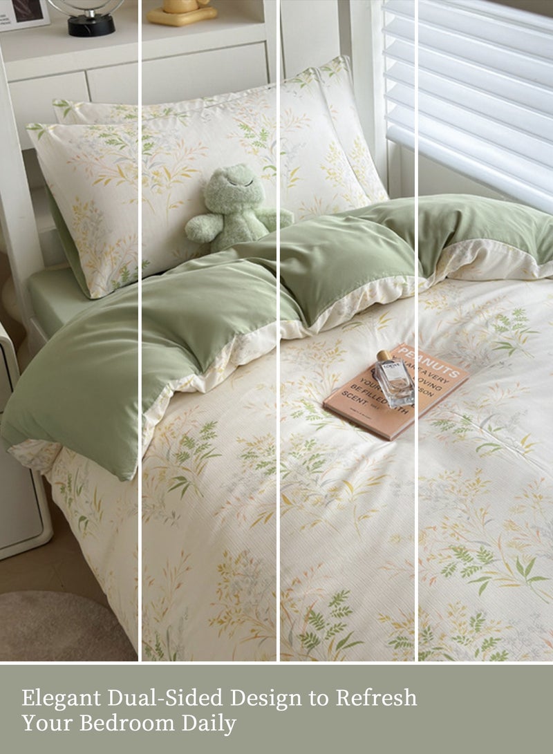 INFOSUN 4-Piece Luxury Bedding Set - Single Size Duvet Cover 180x220cm + Fitted Sheet 230x230cm + 2 Pillowcases 48 x 74cm- Wrinkle-Resistant & Ultra-Soft Microfiber Polyester - Sage Green - Image 3