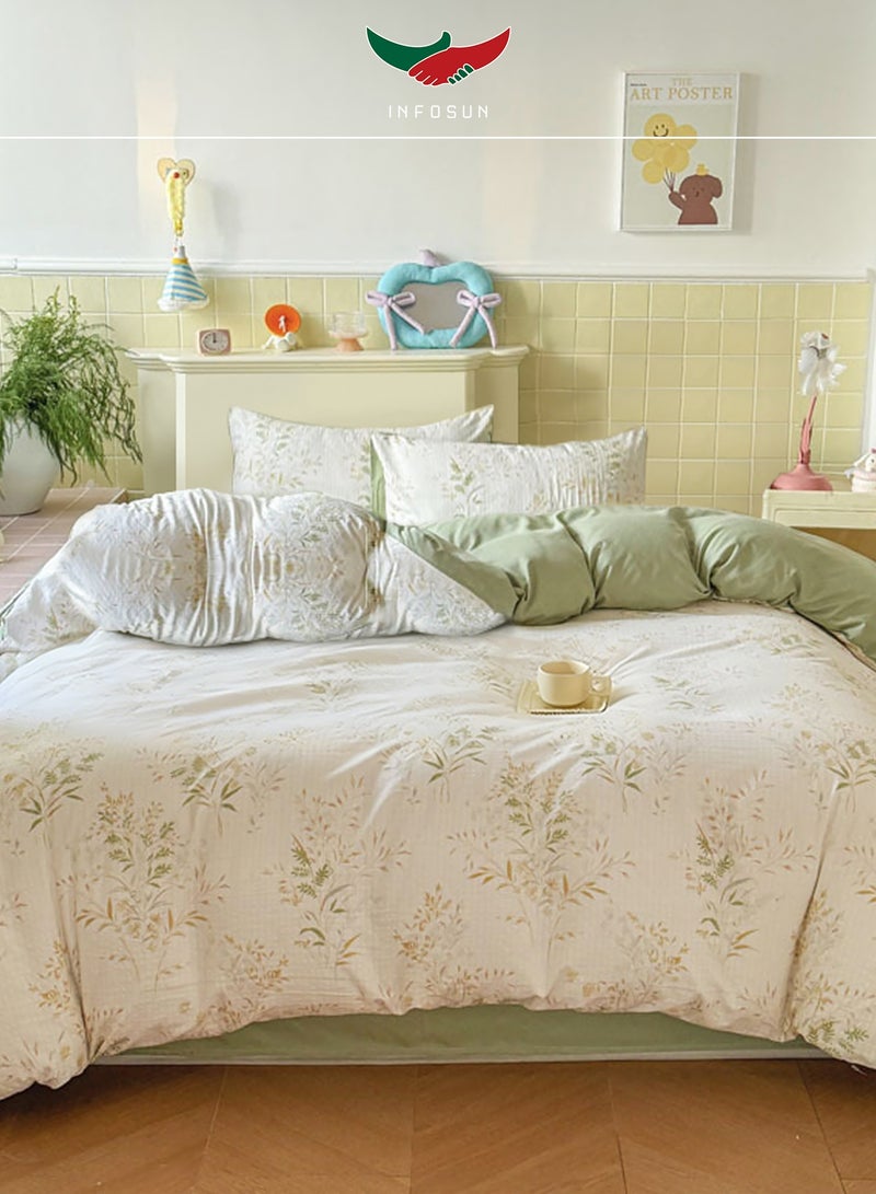 INFOSUN 4-Piece Luxury Bedding Set - Single Size Duvet Cover 180x220cm + Fitted Sheet 230x230cm + 2 Pillowcases 48 x 74cm- Wrinkle-Resistant & Ultra-Soft Microfiber Polyester - Sage Green - Image 1