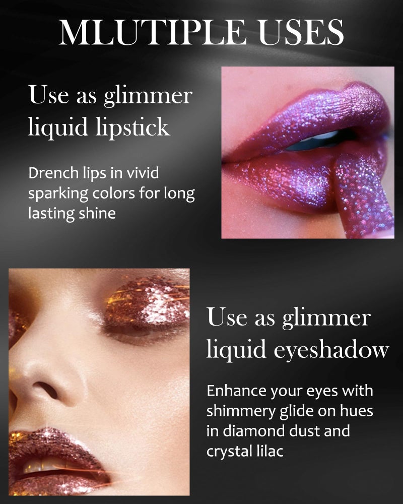 LYSdefeu Black Diamond Glitter Matte Lipstick, Gothic Shiny Lip Gloss, Sparkling High Pigment Longlasting Waterproof Smudgeproof Non-Stick Lipstick, Bold Shimmer Lip Blam for Stage,Cosplay, Party Makeup-06 - Image 3