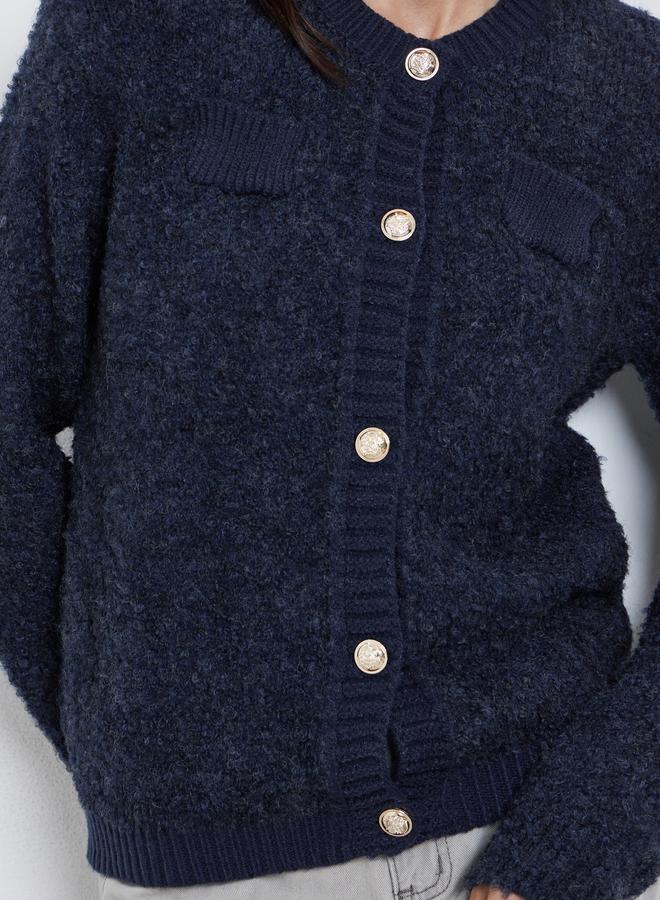 Styli Navy Blue Regular Fit Mixed Yarn Cardigan - Image 4
