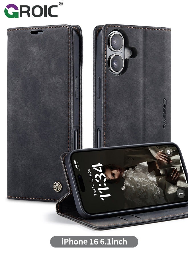 GROIC For iPhone 16 Phone Case, Luxury Leather Wallet Cover, Leather Wallet Case Classic Design with Card Slot and Magnetic Flip Folding Case,iPhone 16 Phone Shell 6.1'' - Image 1