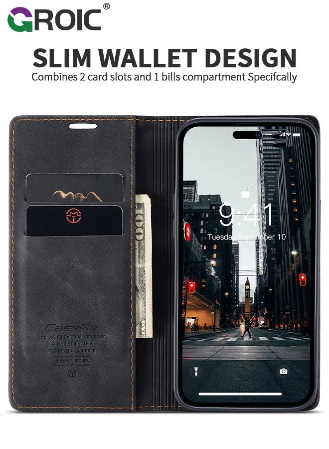 GROIC For iPhone 16 Phone Case, Luxury Leather Wallet Cover, Leather Wallet Case Classic Design with Card Slot and Magnetic Flip Folding Case,iPhone 16 Phone Shell 6.1'' - Image 4