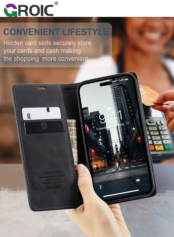 GROIC For iPhone 16 Phone Case, Luxury Leather Wallet Cover, Leather Wallet Case Classic Design with Card Slot and Magnetic Flip Folding Case,iPhone 16 Phone Shell 6.1'' - Image 3