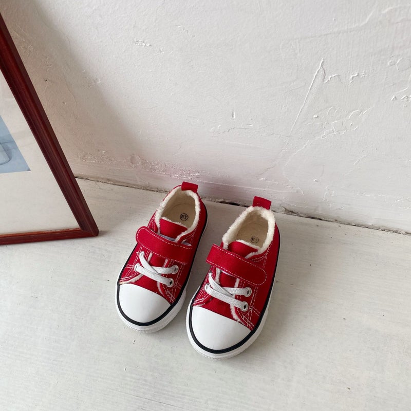 Children'S Fleece-Lined Canvas Shoes 2021 Winter New Korean Style Boys And Girls High-Top Fleece-Lined Board Shoes Baby Soft-Soled Cotton Shoes - Image 1