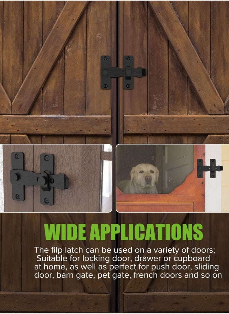 Barn Door Lock, Flip Gate Latches, 304 Stainless Steel Heavy Duty Safety Door Bolt Latch Lock for Sliding Barn Door Latch Lock, Fence, Garden, Bathroom, Outdoor, Shed, Garage Door (Black) - Image 4