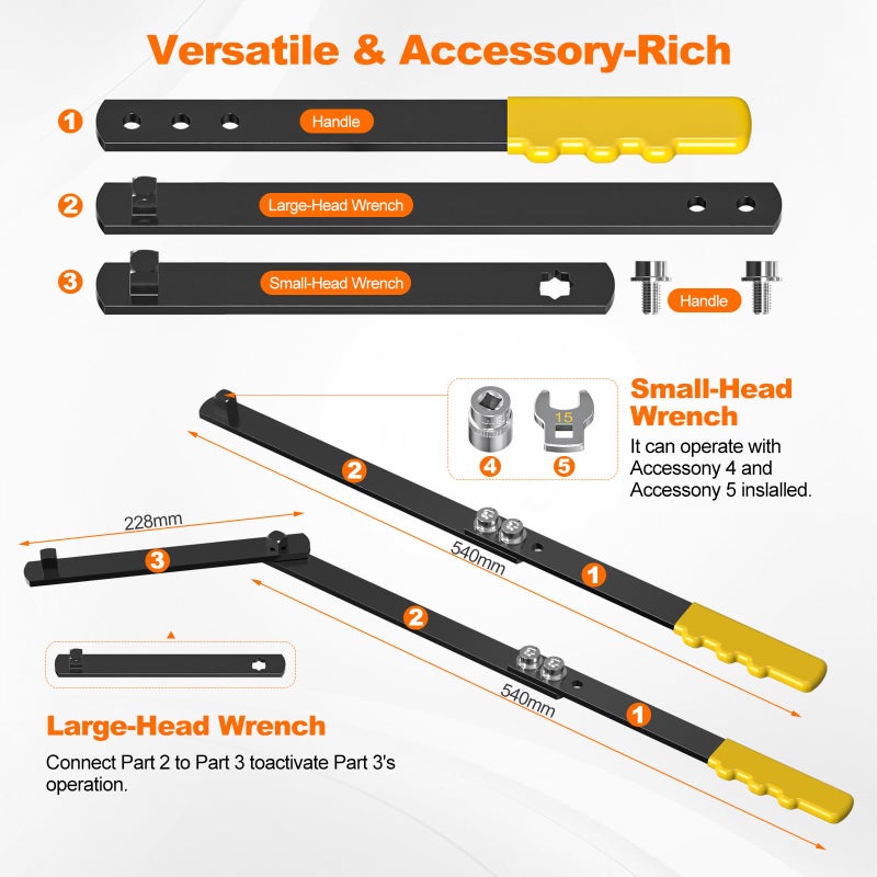 Buhobha 11PCS Universal Serpentine Belt Tool Kit, 3 Sockets (15,16,18mm) & 3 Die Wrench (13,14,15mm), Tensioner Wrench & Belt Removal Tool for Auto Repair, Maintenance & Pulley Release - Image 2