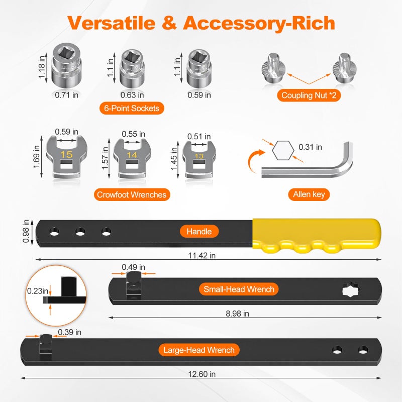 Buhobha 11PCS Universal Serpentine Belt Tool Kit, 3 Sockets (15,16,18mm) & 3 Die Wrench (13,14,15mm), Tensioner Wrench & Belt Removal Tool for Auto Repair, Maintenance & Pulley Release - Image 3