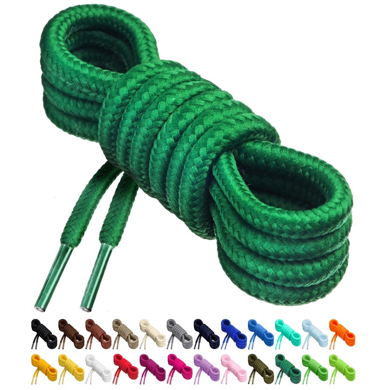 Birch Round Shoelaces 27 Colors 3/16" Thick Shoe Laces 4 Different Lengths (45.5" (115cm) - L, Green) - Image 1