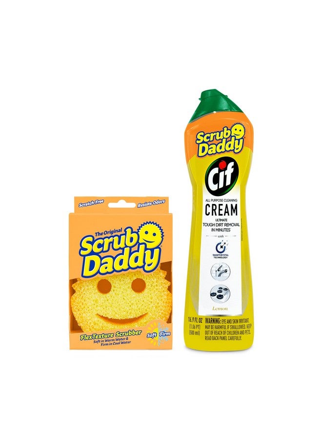 Scrub Daddy Sponges & Cif All Purpose Cleaner, Lemon - Non Scratch Sponges for Kitchen + Bathroom - Scrubber and Multipurpose Cleaner Cream - Cleaning Supplies Kit - Image 1